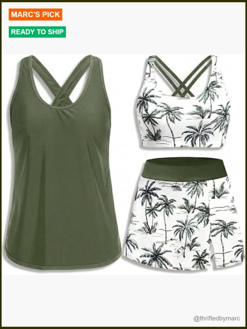 3 Piece Tankini Swimsuits for Women with Skirt Tummy Control Tank Top Sport Bra